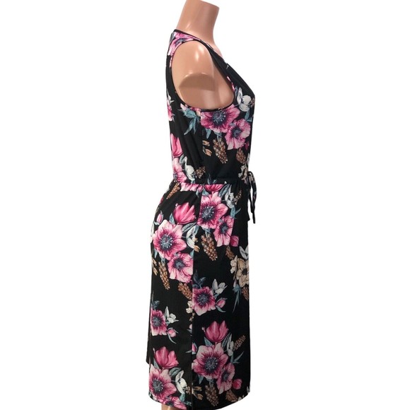 New WestLoop Floral  A-Line Drawstring Waist Short Knit Tank Dress Sz L -Bla… - Picture 5 of 12